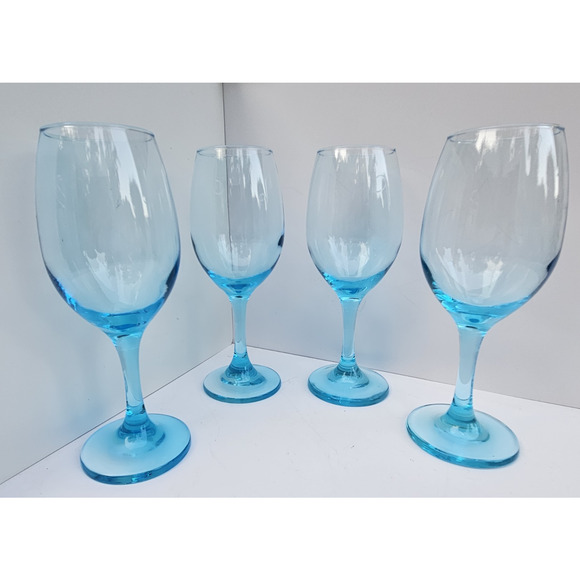 Cristar Ripja Sky Blue 13oz Stemmed 8" Wine Goblet -Set Of 4 - Picture 1 of 8